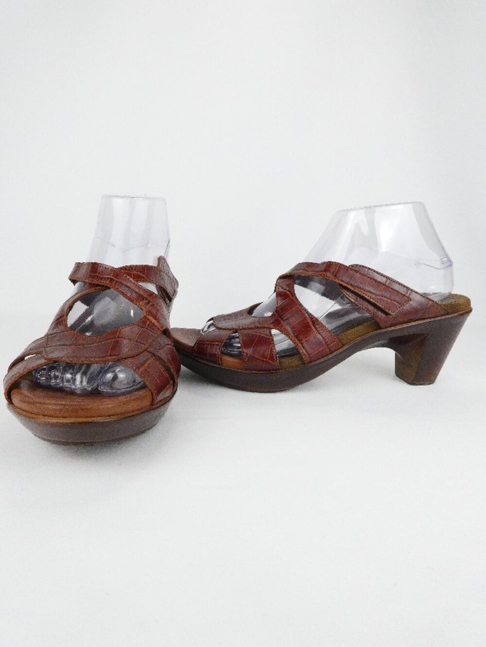 1803 Brown Croc Leather Mule Sandals Womens 40 US 9 Strappy Platform Block Heel